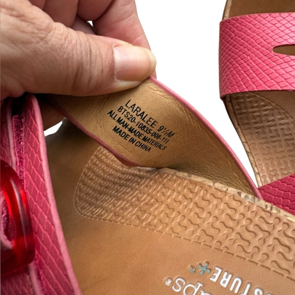 BareTraps Sandals Womens Laralee Slides Cork Wedge Coral Faux Leather size9.5 - Picture 8 of 10